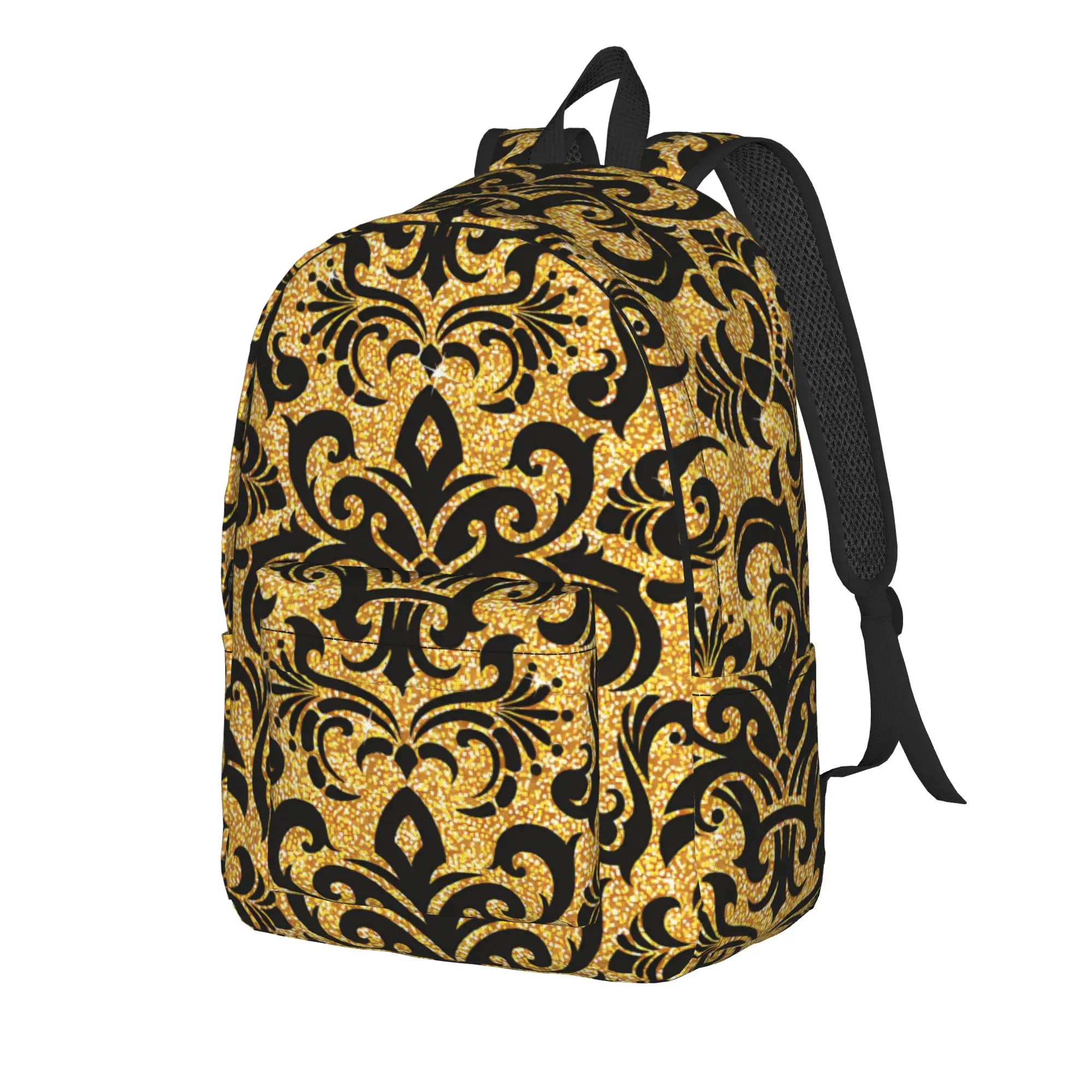 Custom Golden Lion And Damask Ornament Backpack  Women Men Polyester Daily Backpacks Pattern Streetwear School Bags Rucksack