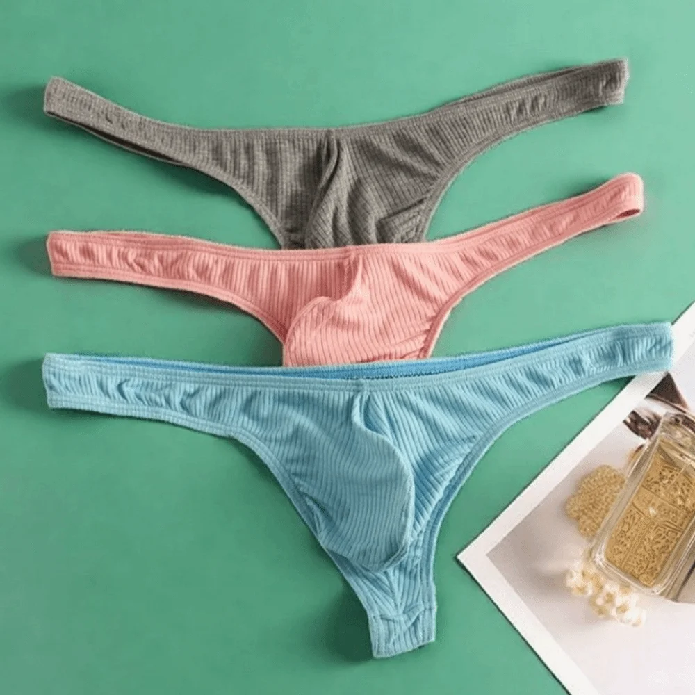 Comfortable Low Waist Men Thongs Underpants Solid Color Men's Panties Underwear Thread Pattern Male Briefs Male