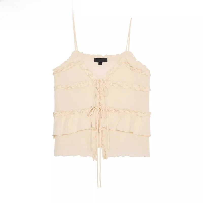 

Женский вязаный топ с узлом Sweet Sle, Новое поступление, летняя повседневная блузка с многослойным декором и v-образным вырезом на бретельках