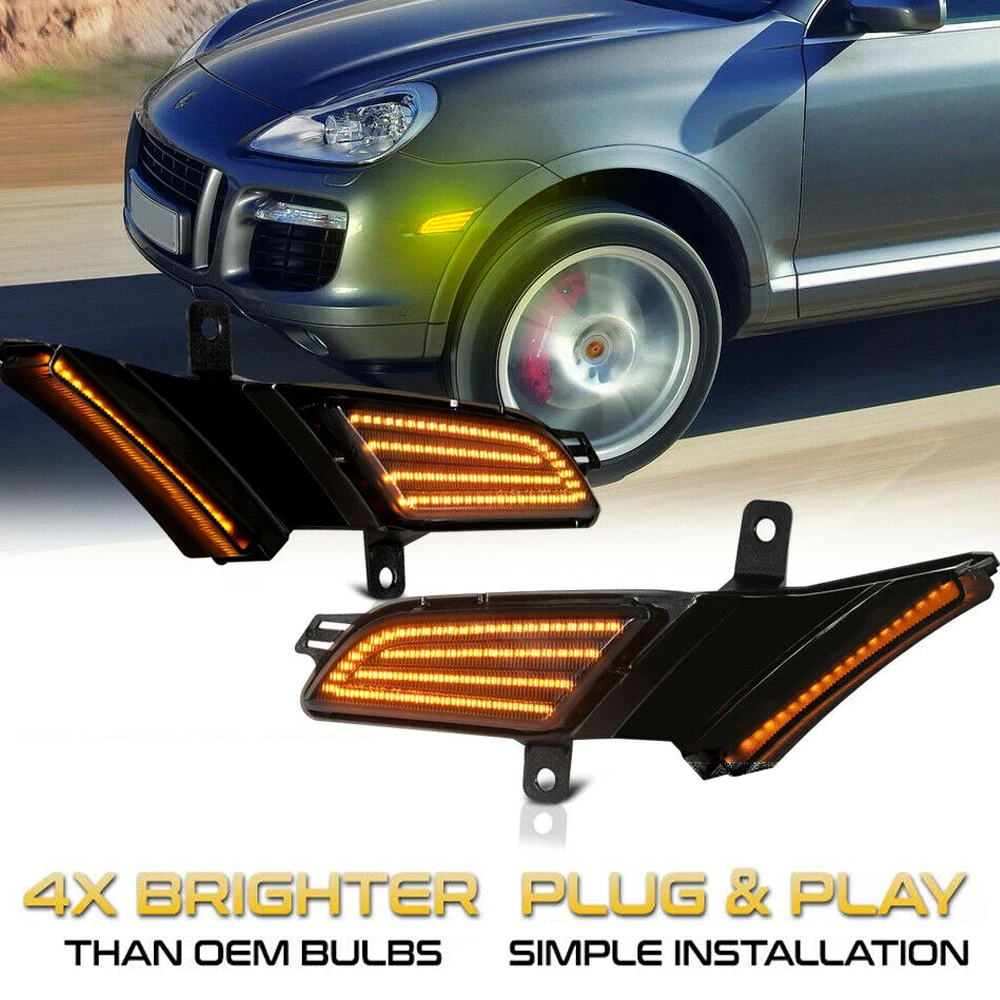 

2Pcs Dynamic Amber LED Side Marker Light For Porsche Cayenne 957 2007-2010 Turn Signal Blinker Lamp No Error Car Accessories