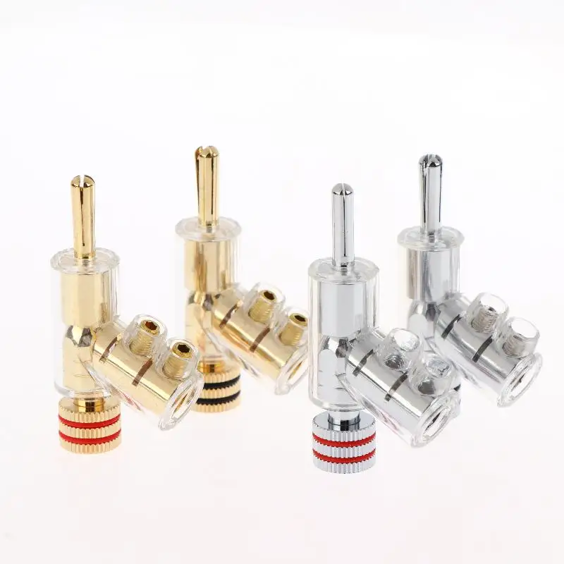 2/4Pcs HIFI Gold/Rhodium Plated Lockable Speaker Cable Banana Plug Connector Self-locking Audio Accessories