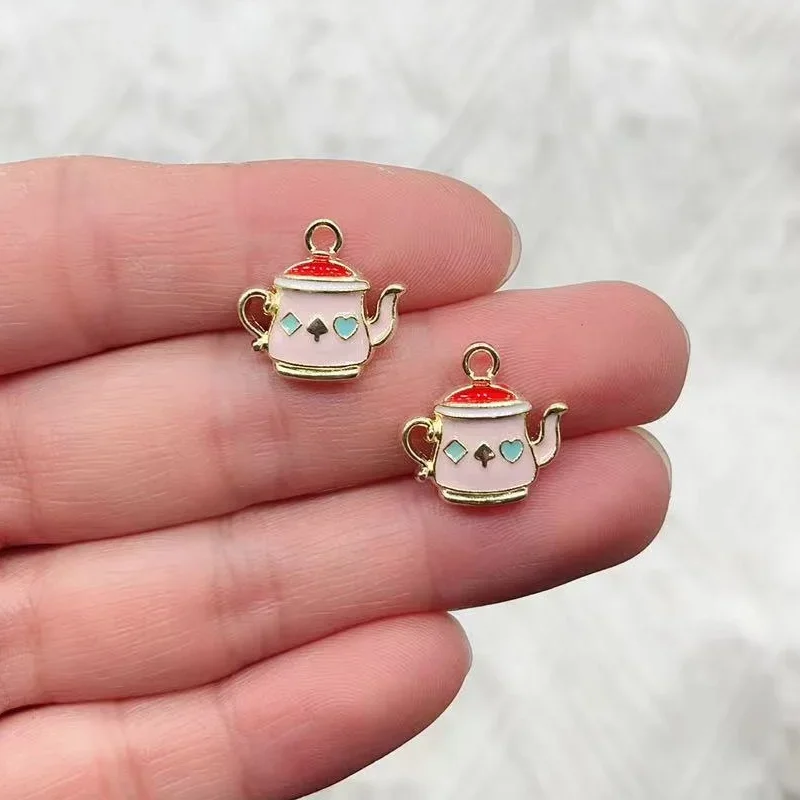 10PCS colored tea cups and teapots alloy enamel pendants fashionable and charming cartoon DIY necklaces  accessories