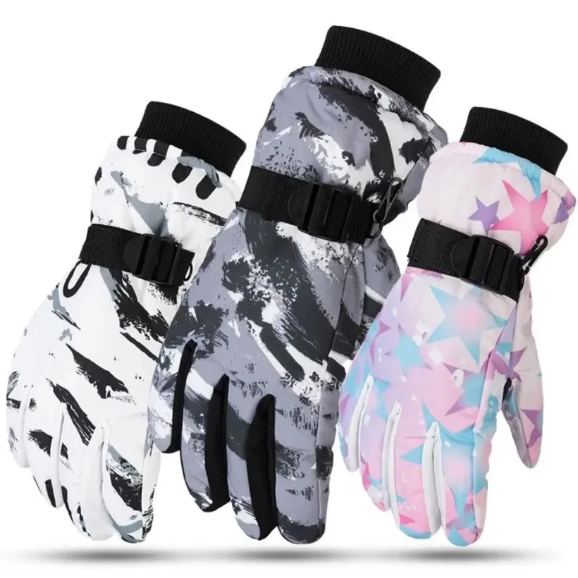 Winter Snowboard Ski Gloves PU Leather Motorcycle Women Non-slip Touch Screen Waterproof Cycling Fleece Warm Snow Sports Gloves