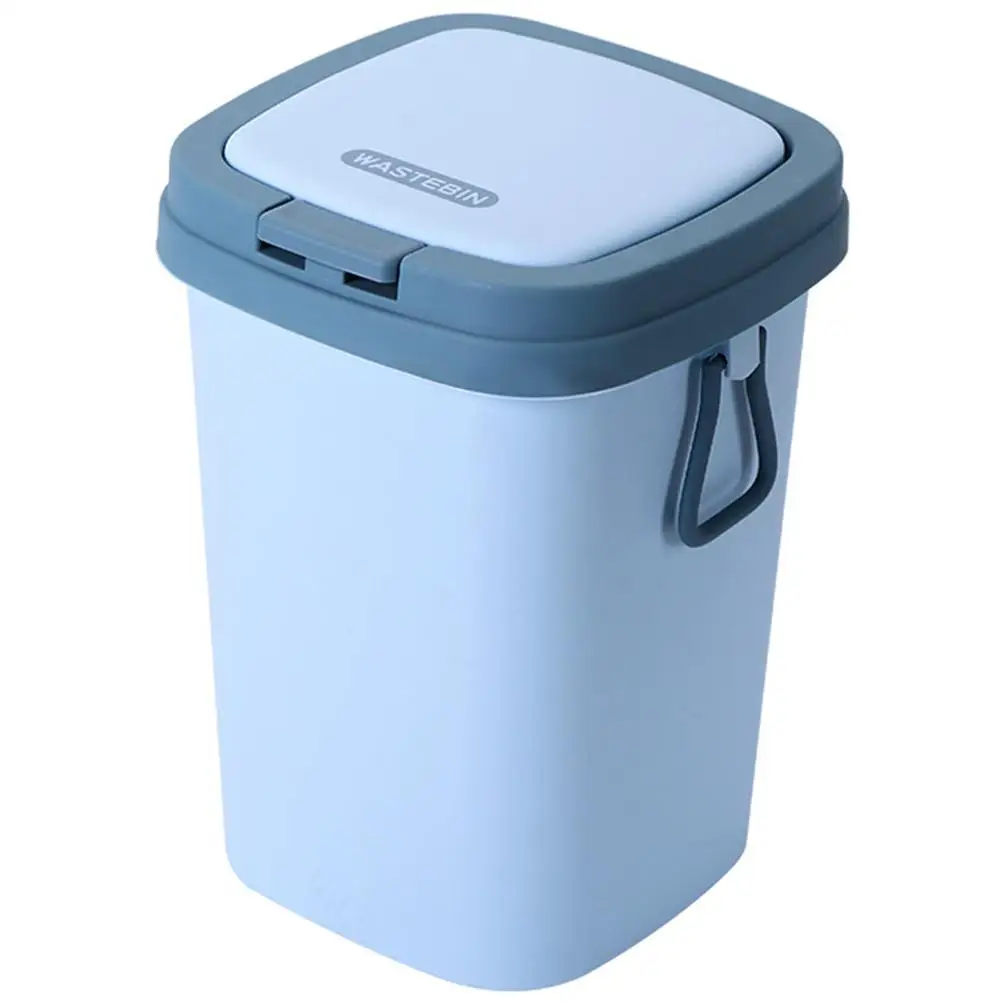 

Press Trash Can With Lid Can 13L Blue Large Size Kitchen Bathroom Bedroom Waste Basket Container Household