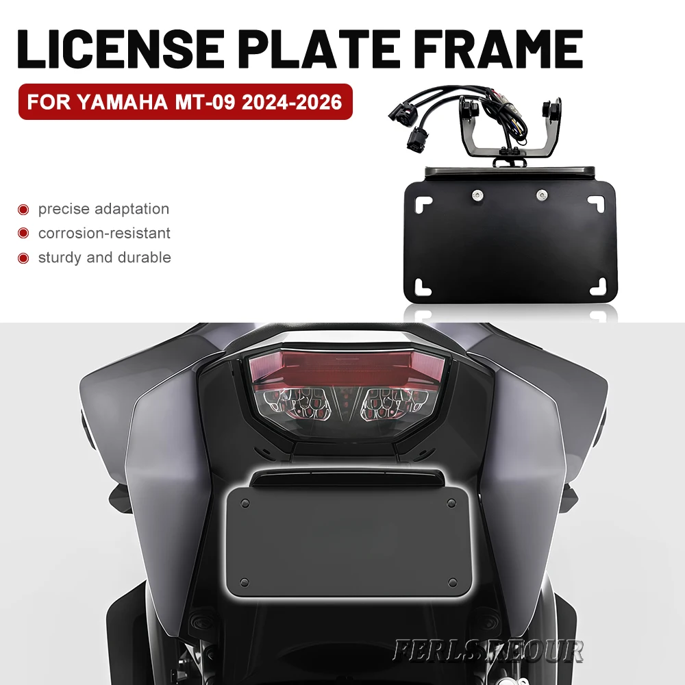Suitable for Yamaha MT-09 2021-2025, black, folding one-piece bob tail fender eliminator multifunctional license plate holder