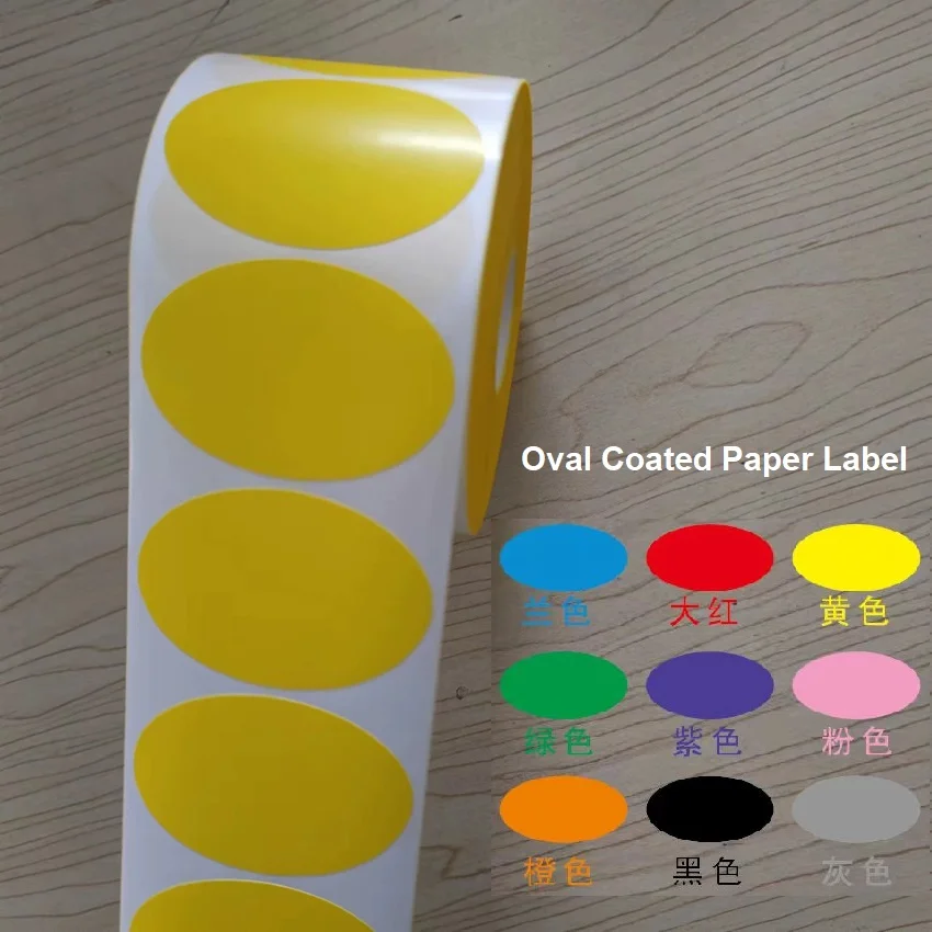 Oval coated paper 30 35 40 45 50 55 60 65 70mm Blank self-adhesive color label paper roll ribbon printer printing