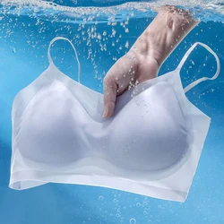 Ultra-Thin Breathable Ice Silk Top Bra Women's Bustier Underwear Seamless Back Halter Vest Wrap Bra Small Chest Together