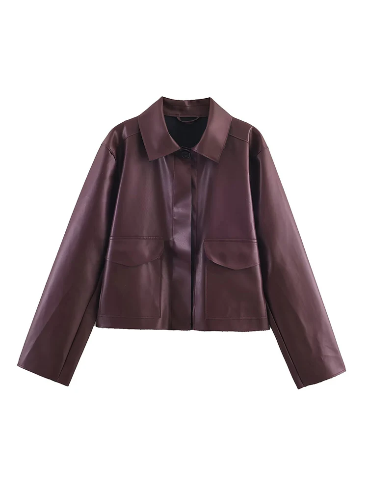 

Европейский и американский стиль, осенняя новая тенденция, женская мода, искусственная кожа, короткая стильная кожаная куртка с лацканами и длинными рукавами, пальто