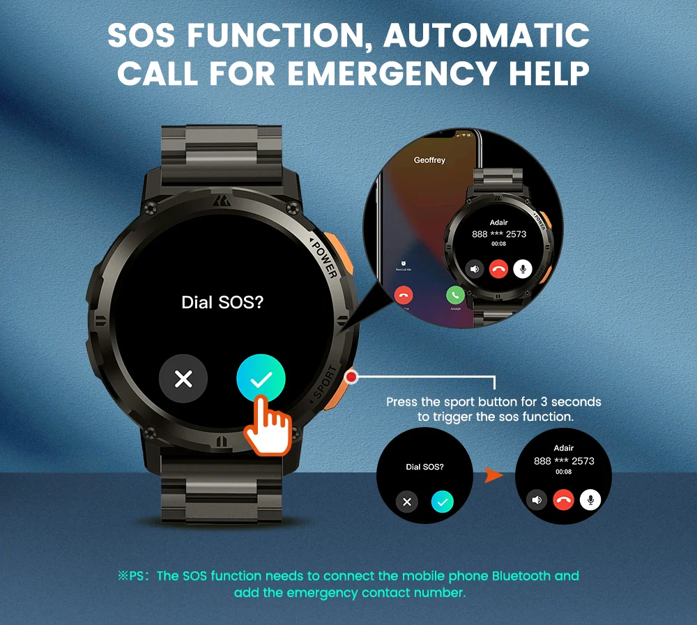 2025Original KOSPET TANK T2 Smartwatches für Herrenuhren AMOLED AOD Smartwatch Bluetooth Anruf Elektronische Herren-Smartwatch – Detail 7
