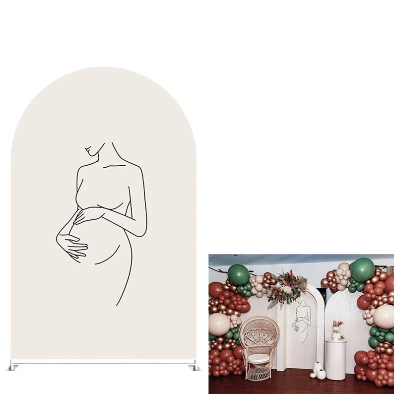 Mehofond 2-Sided Arch Backdrop Cover Beige Brown Rainbow Sun Maternity Baby Shower Decoration Mom To Be Love Background Props