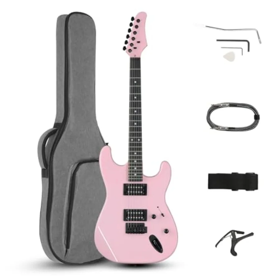 Guitarra Eléctrica de 39 Pulgadas, Cuerpo Sólido, Kit de Guitarra Eléctrica con Funda Reforzada, Pastillas H-H, Capo, Cable Mejorado para Principiantes