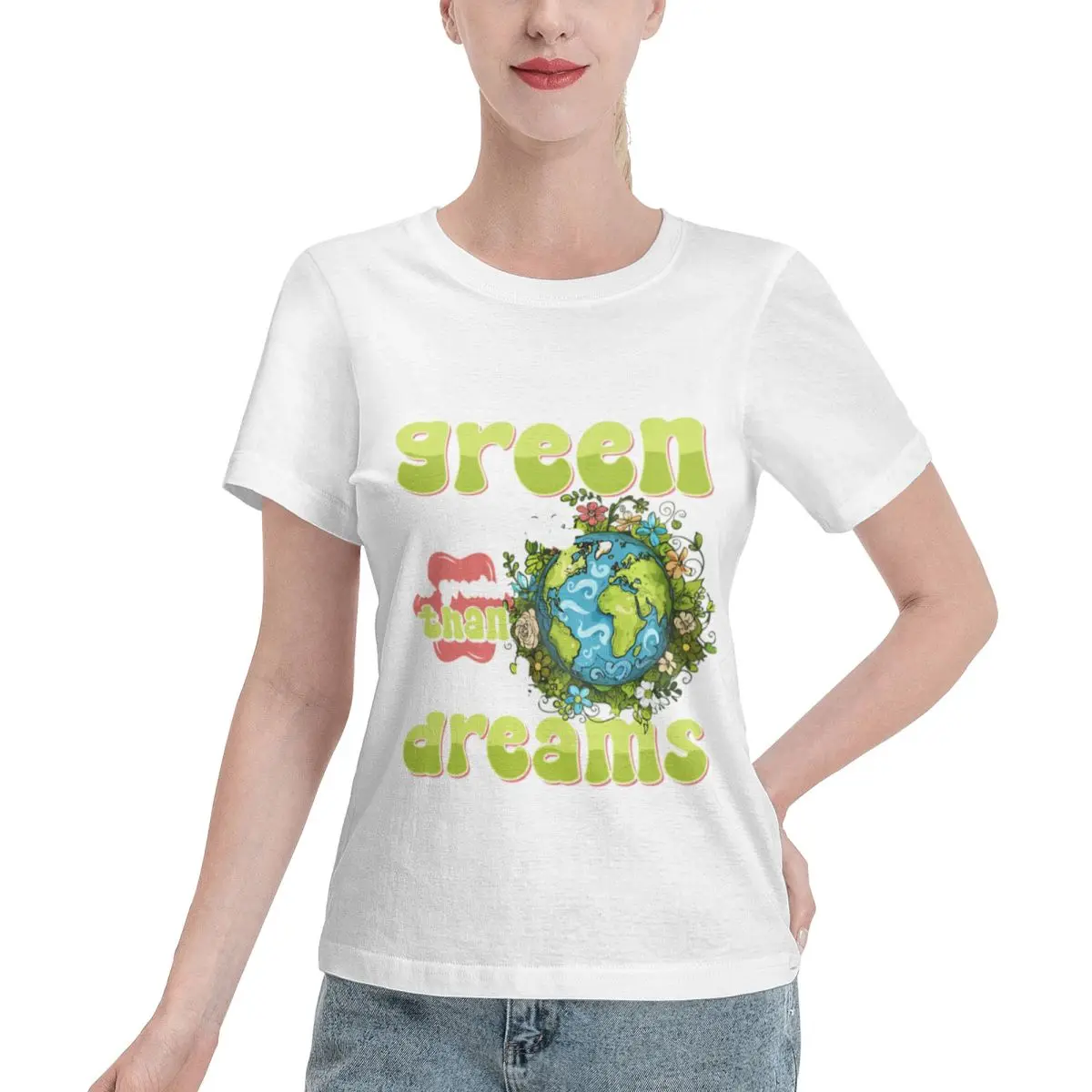 Street Pick Planet Earth Environmental Green Dreams Is Greater Than Greed Dreams Women's T-shirt Fairycore Spring Autumn Top