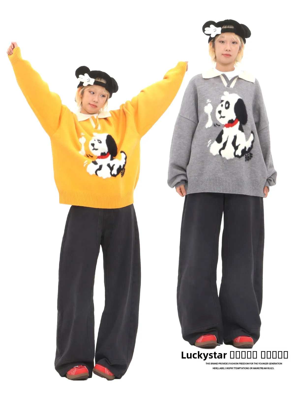 

Adorable Tee Bears Ne Dog Sweater Women's Autumn Winter Loose Warm Knittedwear Fake Two-Piece Color Blo Cartoon Sle