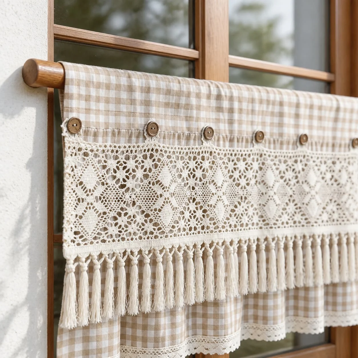 Farmhouse-Style Half Curtain,To Be Split Into Two Shorter Curtains For Kitchen Cabinets,Doors,And Windows.Home Apartment Drapes