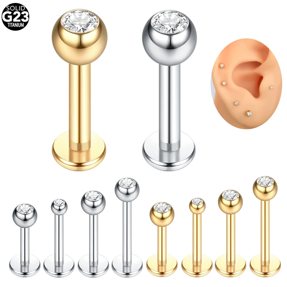 

1Pc Titanium Labret Lip Piercing Zircon Tragus Pircing Internal Thread Helix Conch Rook Lobe Stud Ear Cartilage Earrings Jewelry