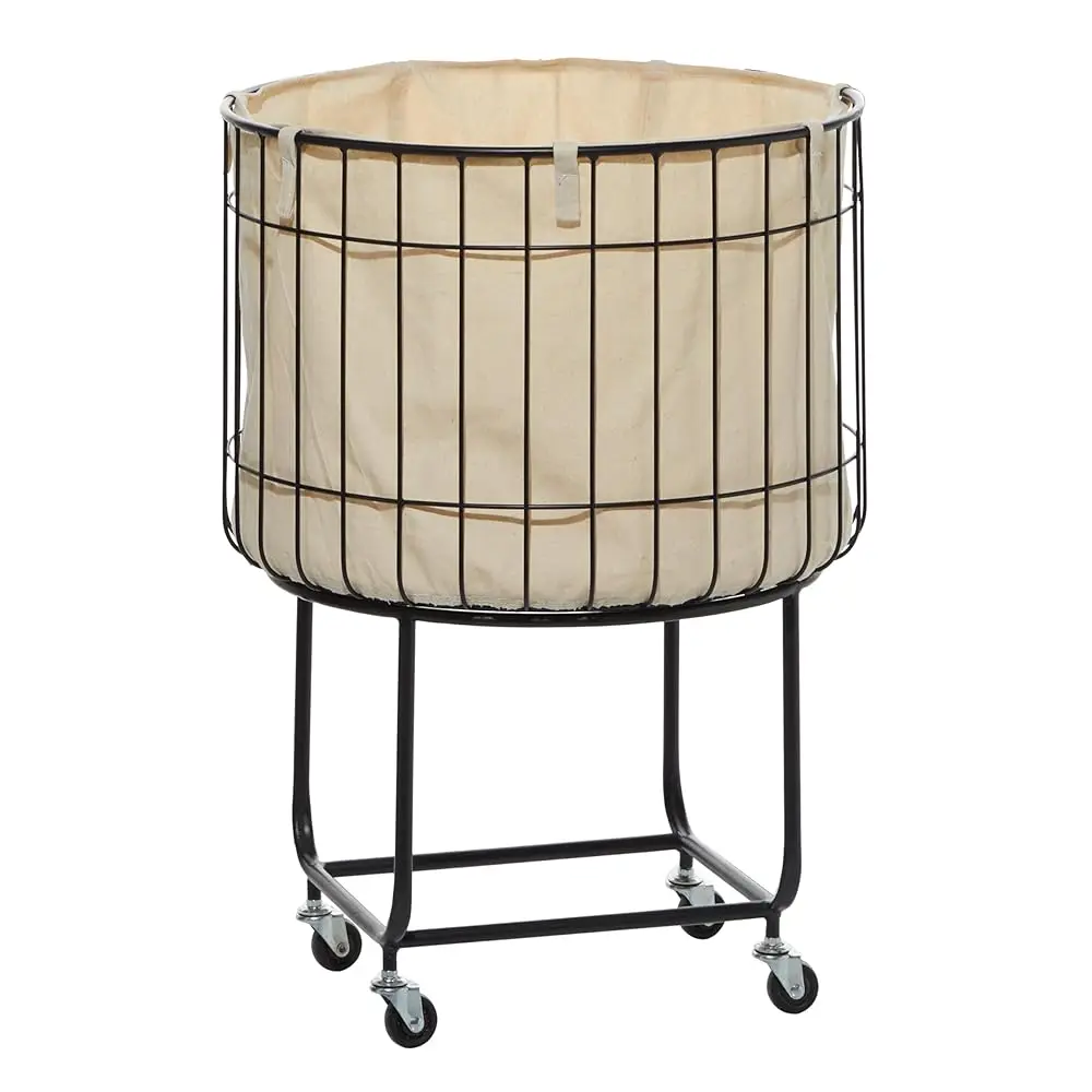 

Metal Round Storage Cart With Wheels, 19"" X 19"" X 26"", Black