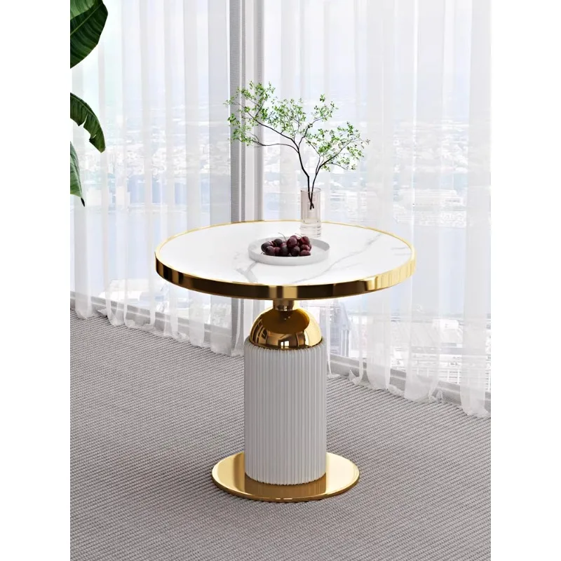 

Light luxury small round table simple household rock slab coffee table side height living room balcony leisure table and chair r