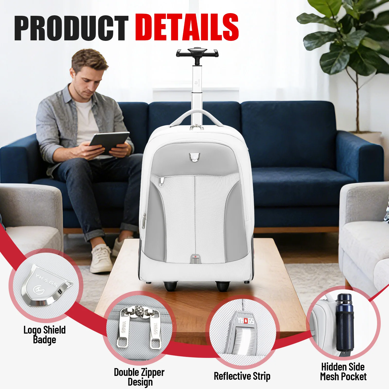 Rolling Luggage Backpack With Wheels Travel Suitcases Trolley Bags Multifinonal Laptop Carry on Backpack for Business Travel view 5