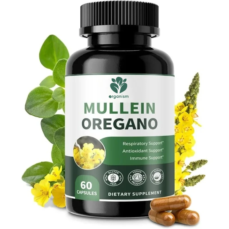 

7-in-1 pure herbal Mullein leaf extract, elderberry, turmeric, mint for respiratory and immune support (60 capsules)