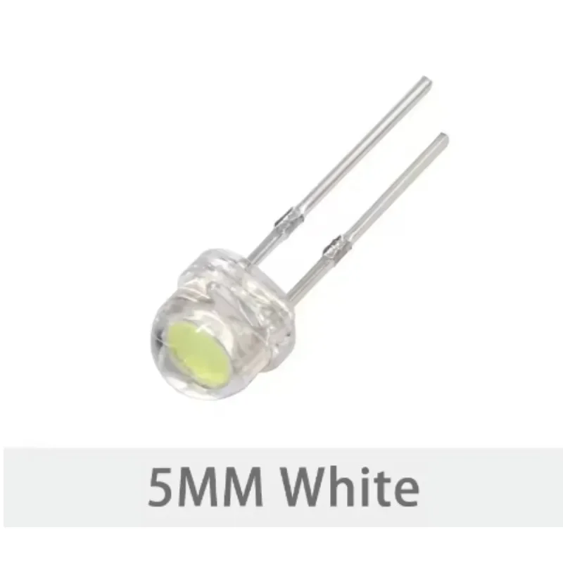 100pcs LED Diode F5 Super Bright Straw Hat LED 5mm Light Emitting Diodes Blue Green Red Yellow White, for DIY Electronic laser