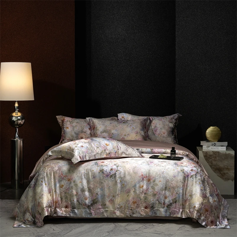 Luxury Flowers Jacquard 1000TC Egyptian Cotton Soft Silky Bedding Set Duvet Cover Bed Sheet/Fitted Bed Sheet Pillowcases 4Pcs