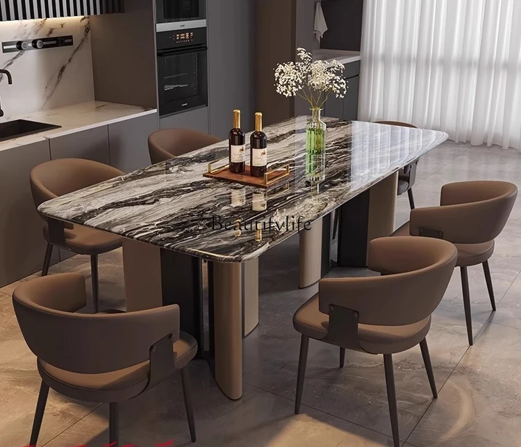 

Venice brown modern light luxury marble dining table home villa natural stone