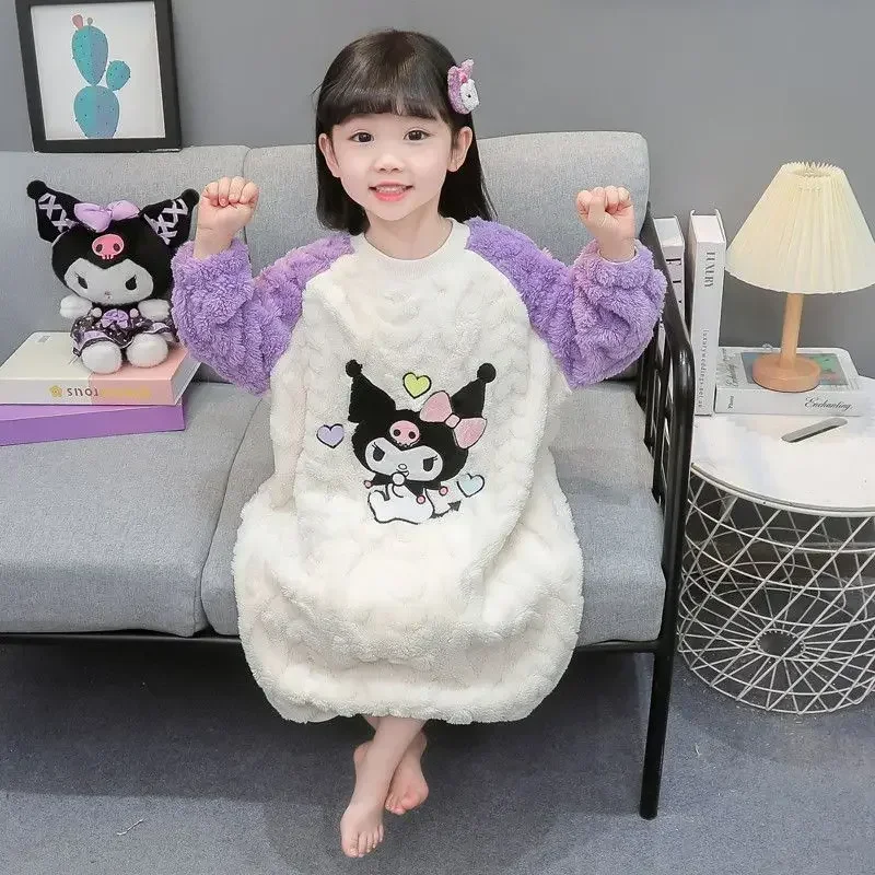 

My Melody Sanrio Ins Kawaii Kuromi Fashion Warm Nightdress Autumn Winter Cute Coral Velvet Pajamas Clothing Gifts for Kids