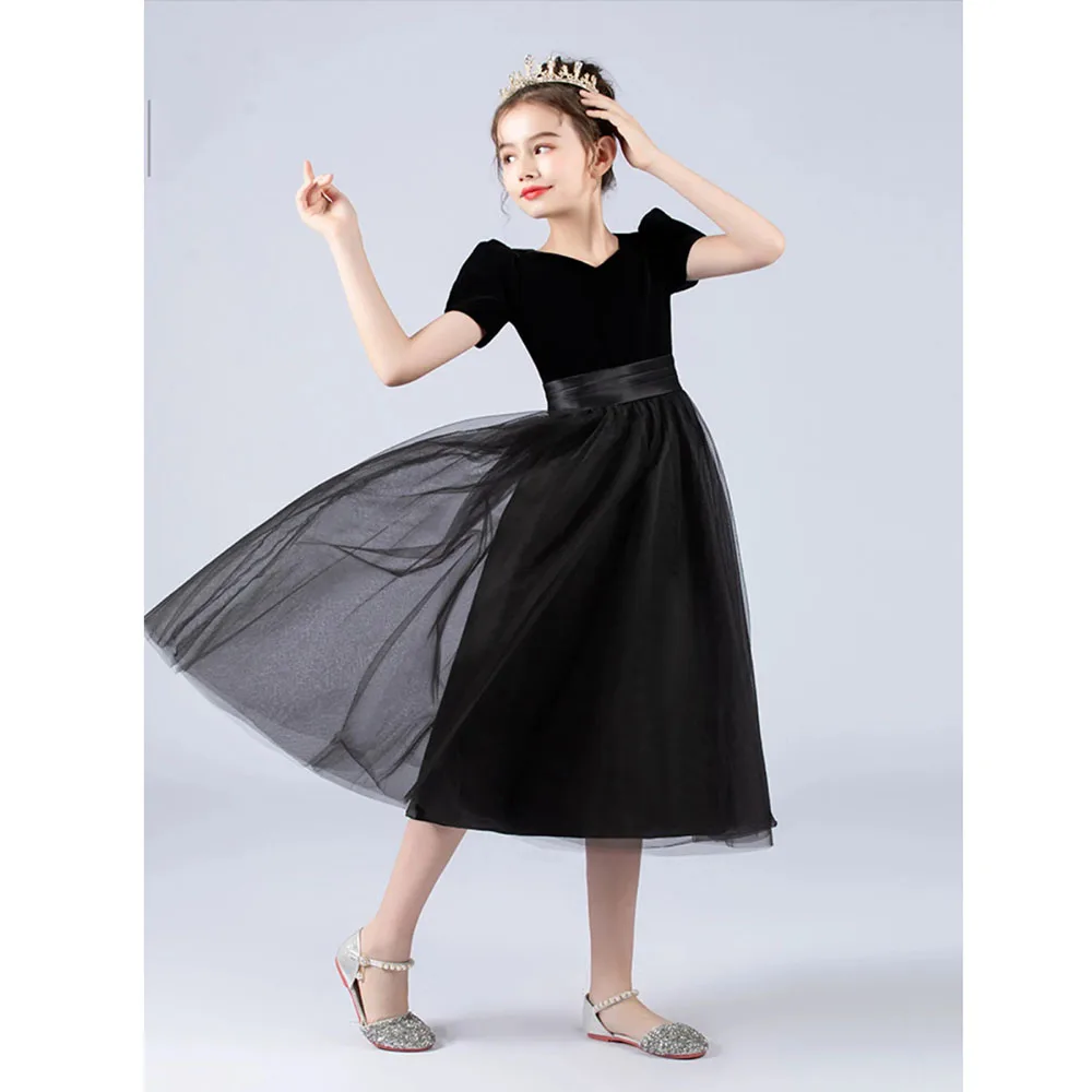 Corduroy tulle long formal party dresses kids girls birthday concert teen bridesmaids 2024 new custom dresses