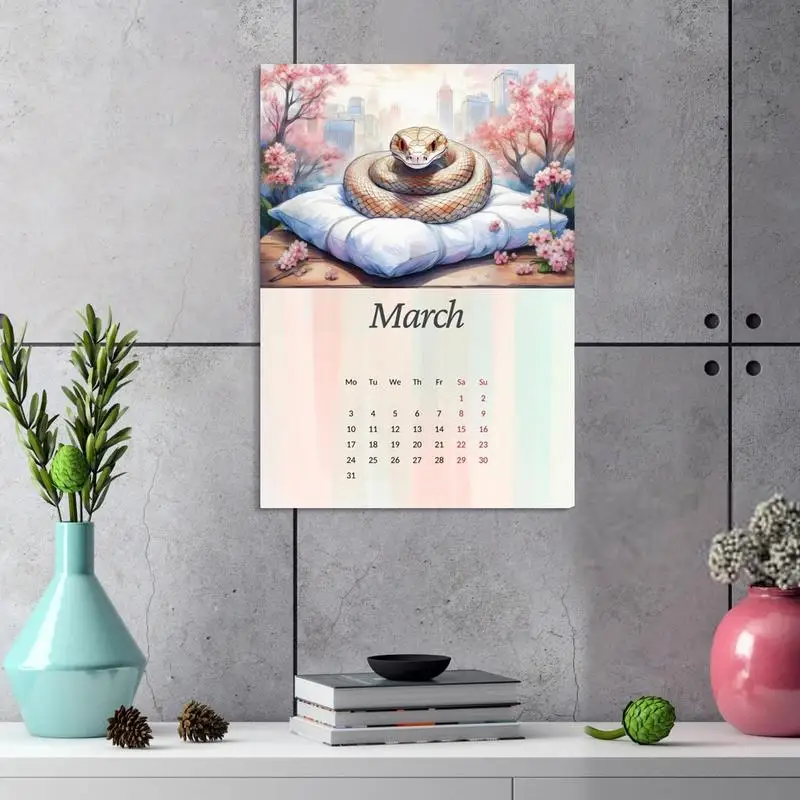 Wandkalender 2025, Schlangenwand-Monatskalender, Schlangenkalender, Papierplanung, Organisation, heller, umklappbarer Wandkalender für Zuhause