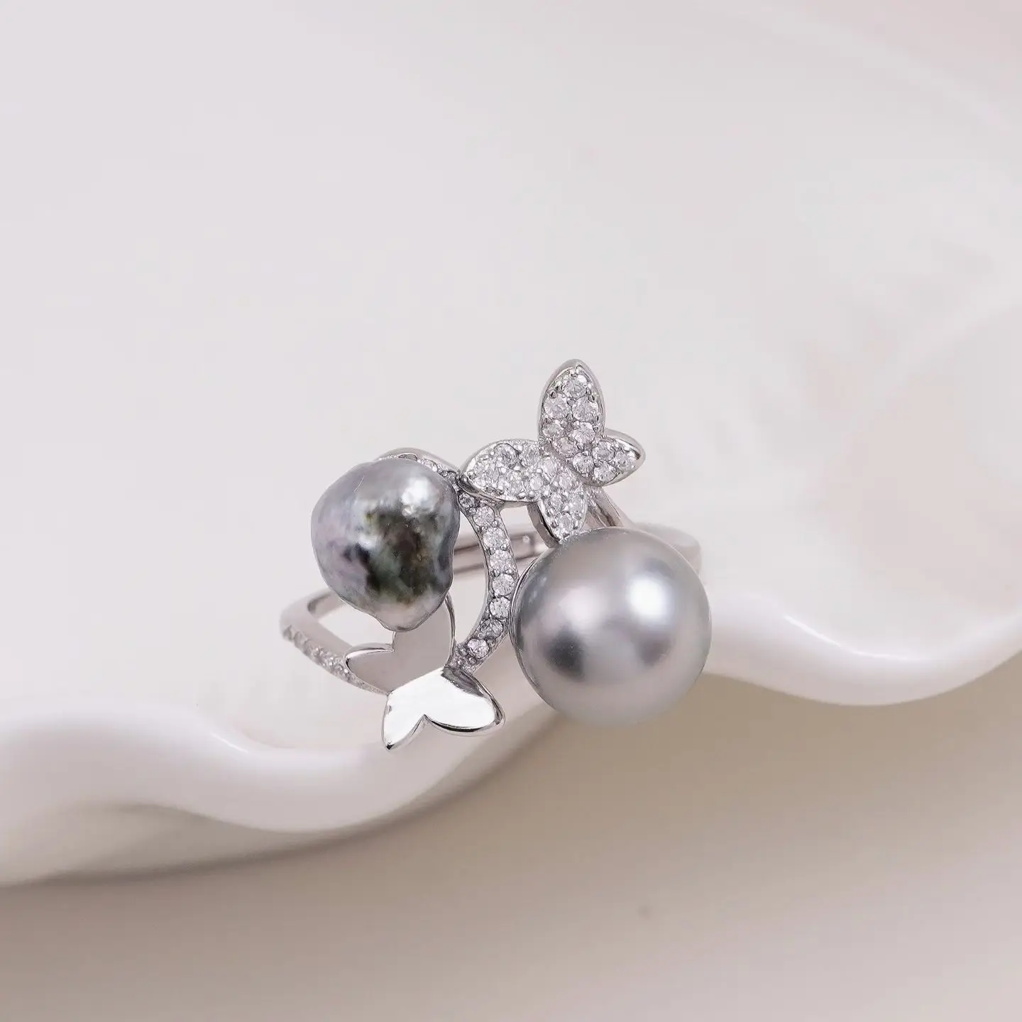 

S925 Sterling Silver Adjustable Finger Ring Mountings Base Setting Findings Jewelry Components for 7-10mm Pearls