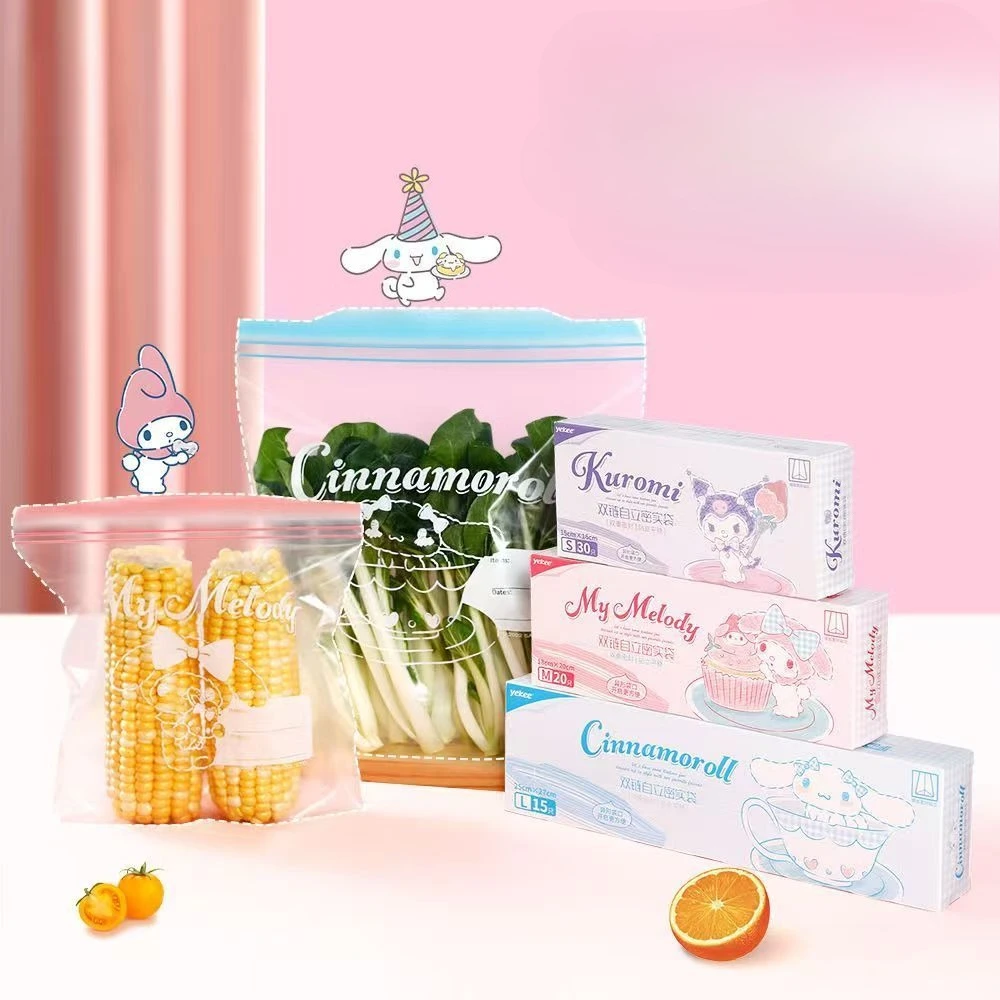 サンリオ クロミ シナモロール 漫画 ダブルチェーン 自己密封 食品グレード 鮮度保持袋 冷蔵庫 冷蔵保存袋