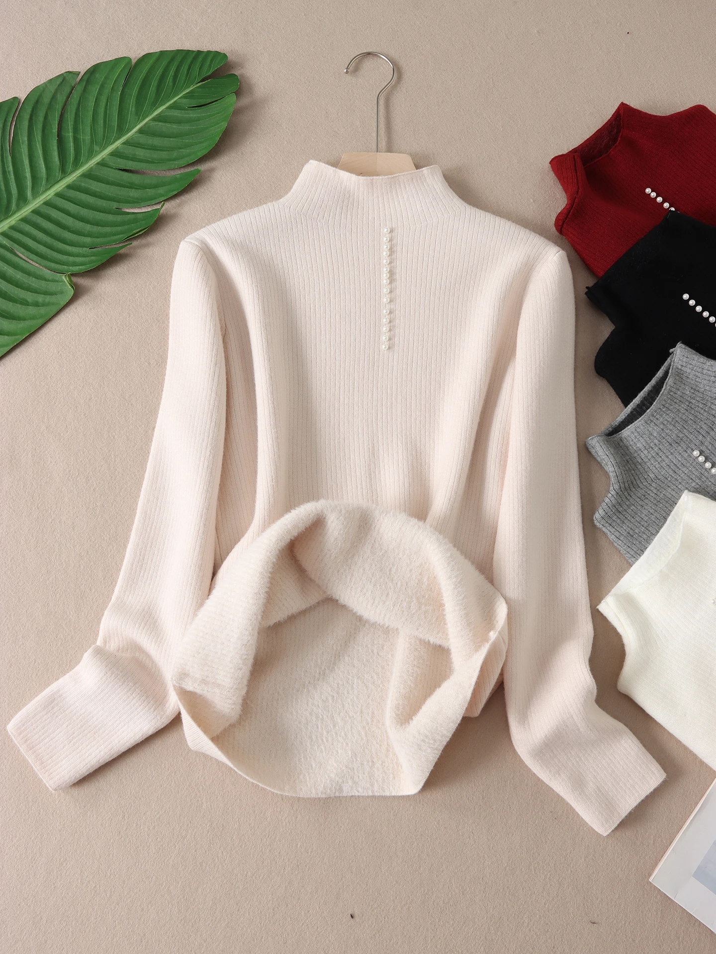 

Thiened теплый вязаный свитер женский зимний мягкий цельный бархатный облегающий свитер с высоким воротником и базовым слоем Thiened шерстяной свитер