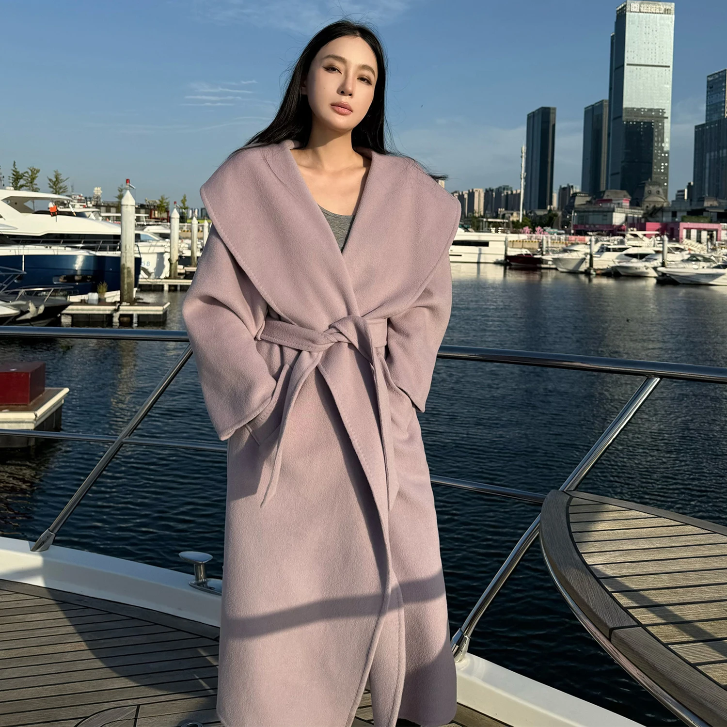 

Allingentle Women's Long Blazer Luxury Woolen Elegant Women Long Jacket with Belt for Cocktail Party Daily Outfits Customize