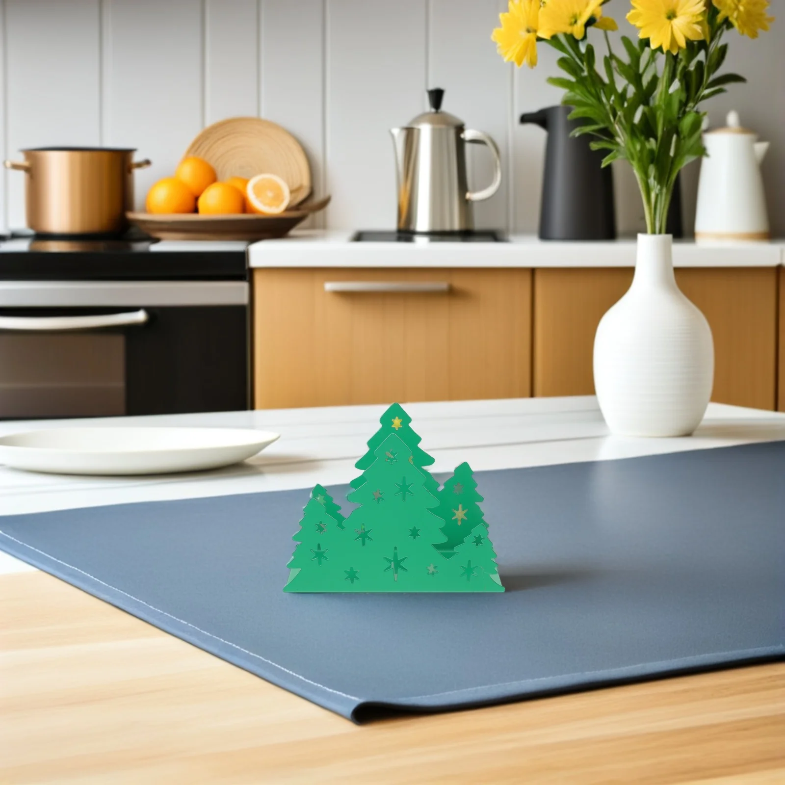 

Modern Stainless Steel Napkin Holder Christmas Tree Design Freestanding Paper Tissue Organizer for Kitchen Table Dining Room