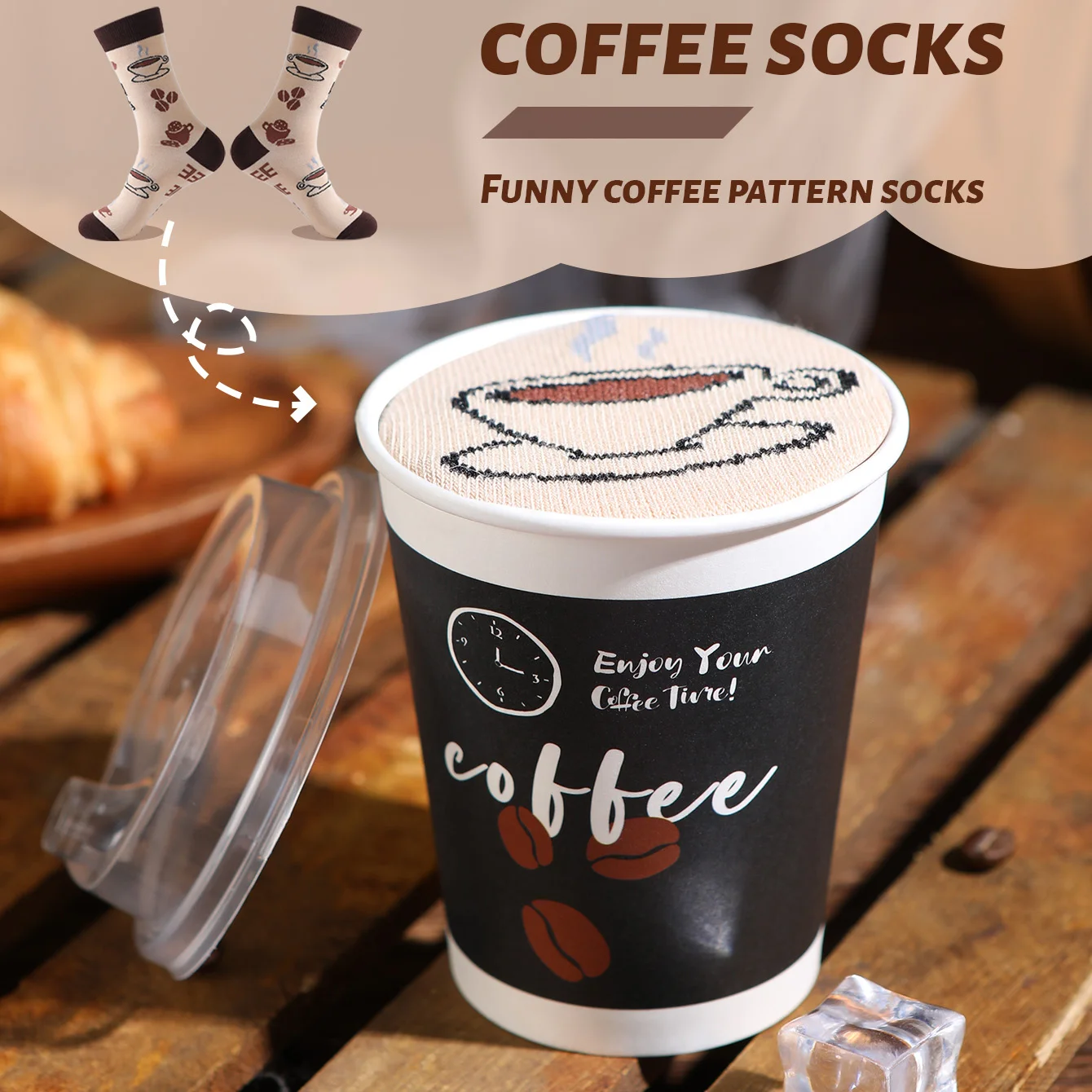 1 Pair of Mid-Calf Socks for Men and Women, Novelty and Fun Colorful Coffee Cup Gift Box Socks, European and American Fashion Style, Comfortable and Breathable, Party Casual Novelty Gifts, Valentine's Day, Christmas, Santa Claus, Autumn and Winter Models, All-Season Cute and Fun Socks