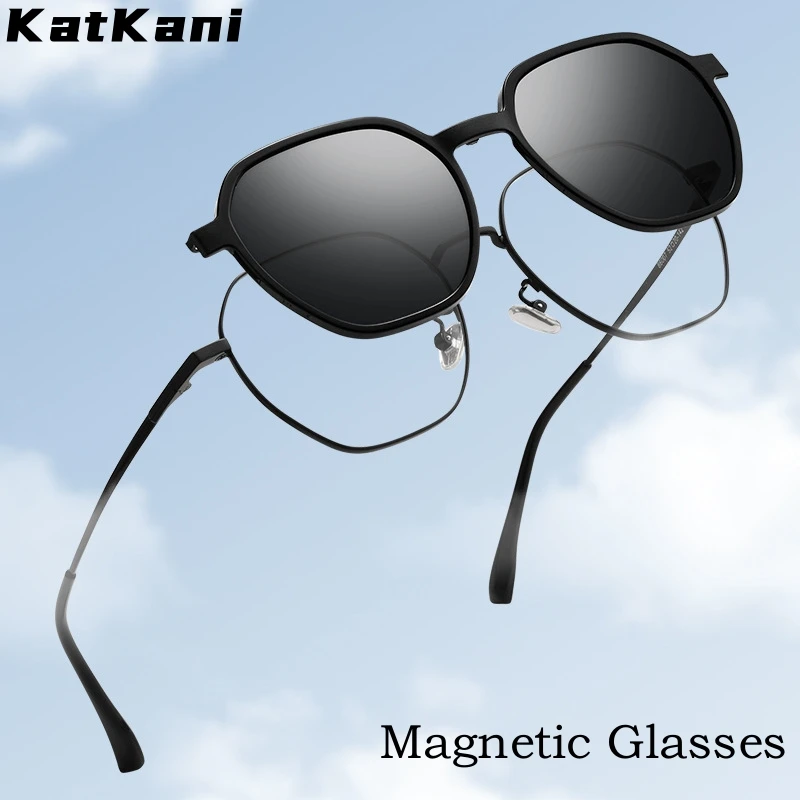 

KatKani Ultra-light Polygonal Magnetic Suction Polarized Clip Eyewear Retro Optical Prescription Glasses Frame For Men and Women