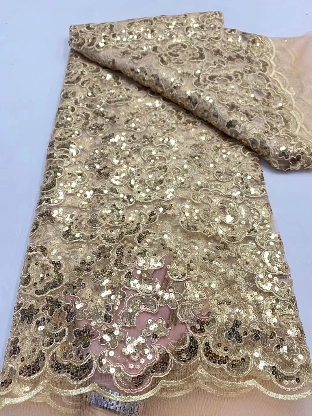 NDPN312 Good quality African net lace with sequins,factory price embroidered French lace fabric for party & wedding dress