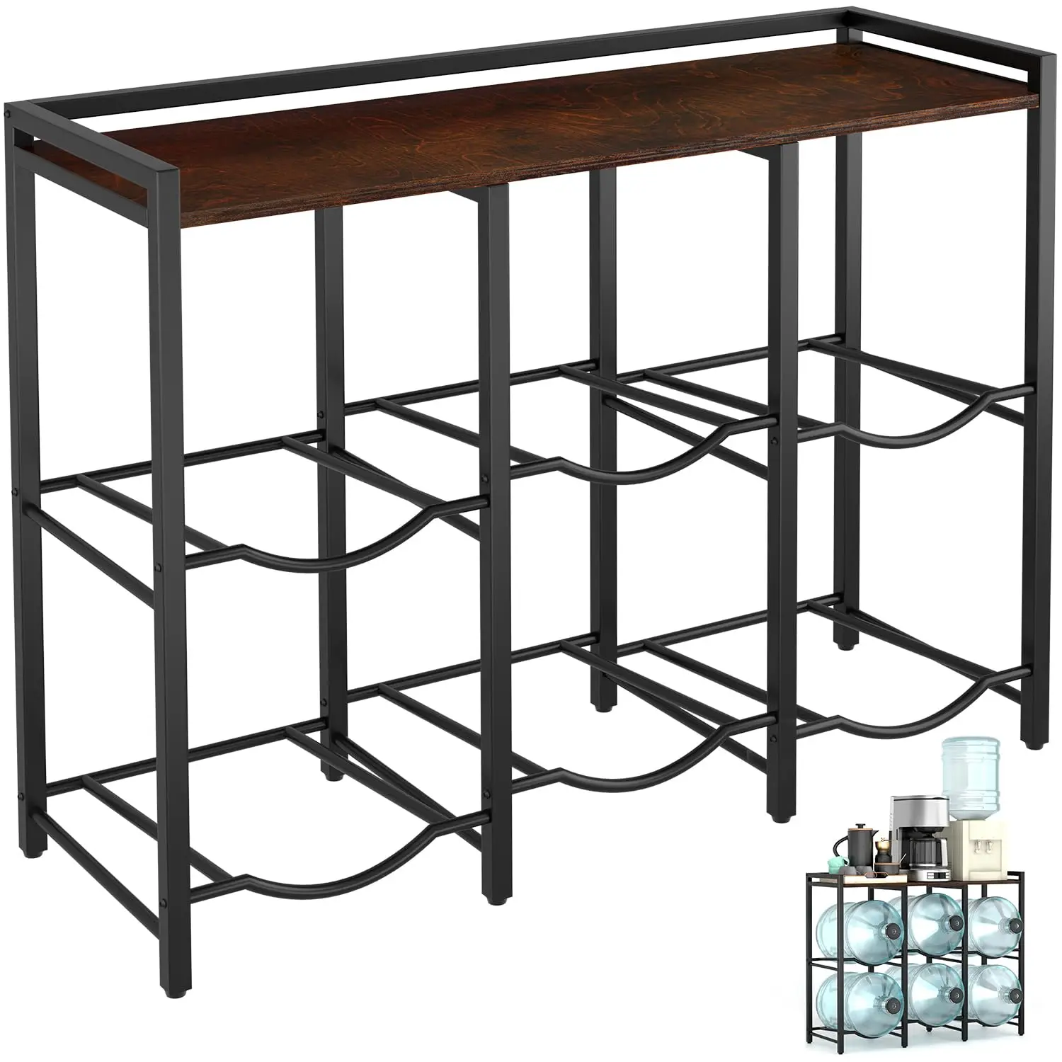 

6 Bottle 5 Gallon Water Jug Holder Rack with Rustic Wood Top Shelf Heavy Duty Stand for Home Office Customized