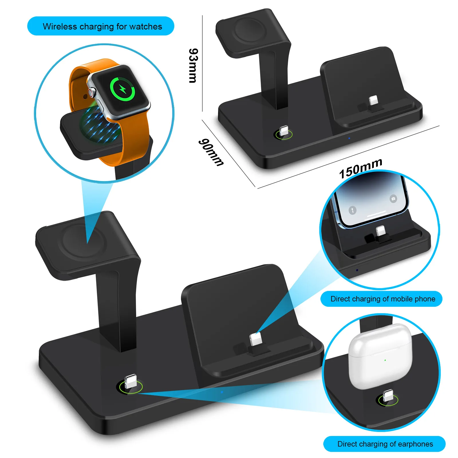 Charging Station 3 in 1 for Apple Multiple Devices Fast Wireless Charger Stand Dock for iPhone 14 13 12 11 Pro X XR Airpods 3