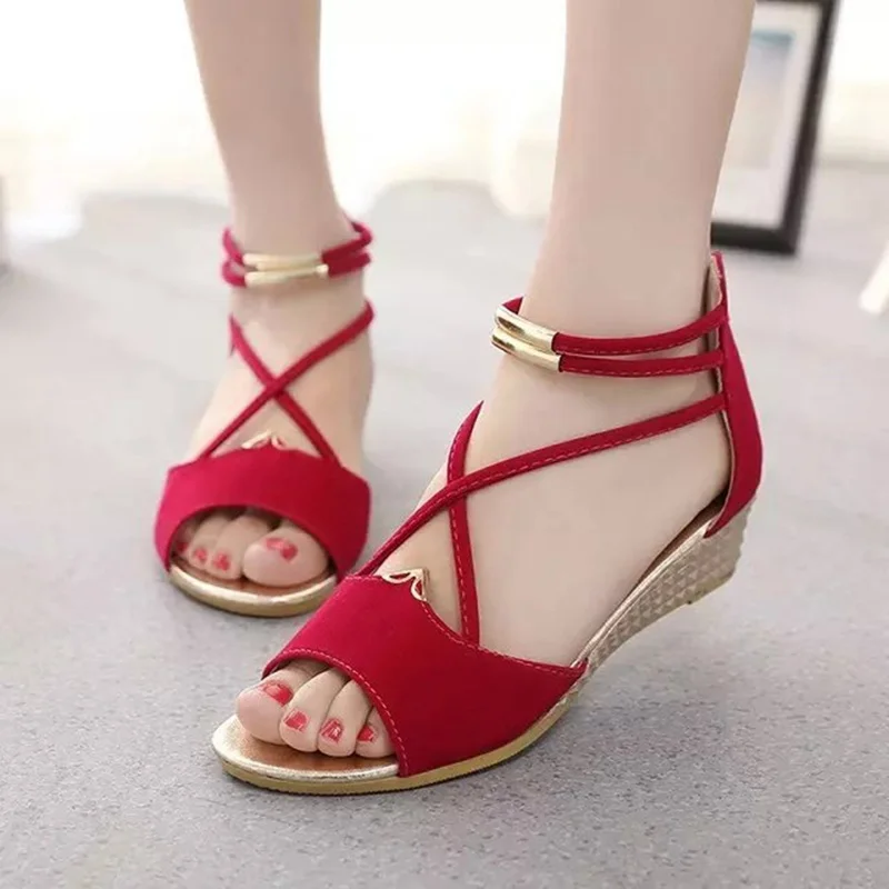 Comem Peep Toe Sandals With Heel Women Summer Shoes 2023 Woman Wedges Low Heels Fashion Ladies Shoe Woman Sandal Black Red 40