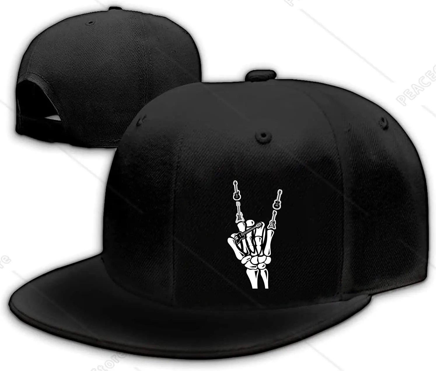 Skeleton Hand Bone Finger Guitar Hats Mens Snapback Hats Flat Bill Hats for Men Hat for Men Electric Guitar Hat Baseball Cap