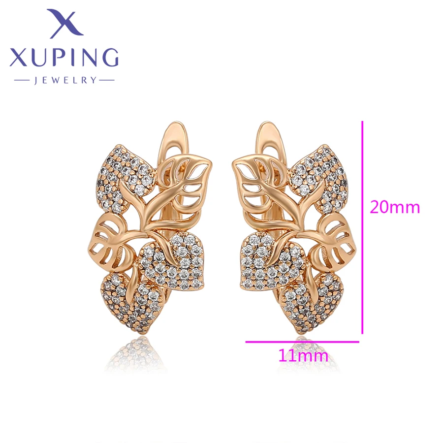 Xuping Jewelry Fashion Charms Earrings White Stone Popular Leaf Shape Huggies Earring for Women Gift  X000450056