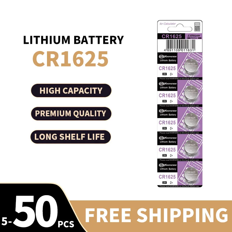 

CR1625 3V Lithium Coin Cell Battery for Watch, Key Fob, Remote, Calculator,Toys – DL1625, BR1625, LM1625, ECR1625 – 5-50pcs Pack