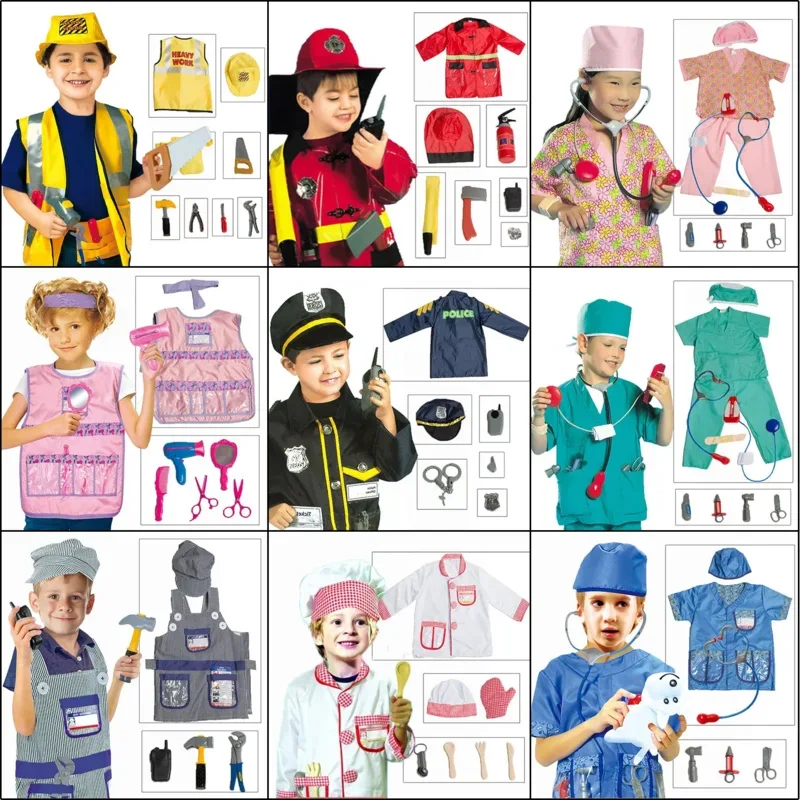2025 New Umorden Kids Child Doctor Nurse Firefighter Astronaut Costume Occupation Game Role Play Kit Set for Boys Girls Party AA
