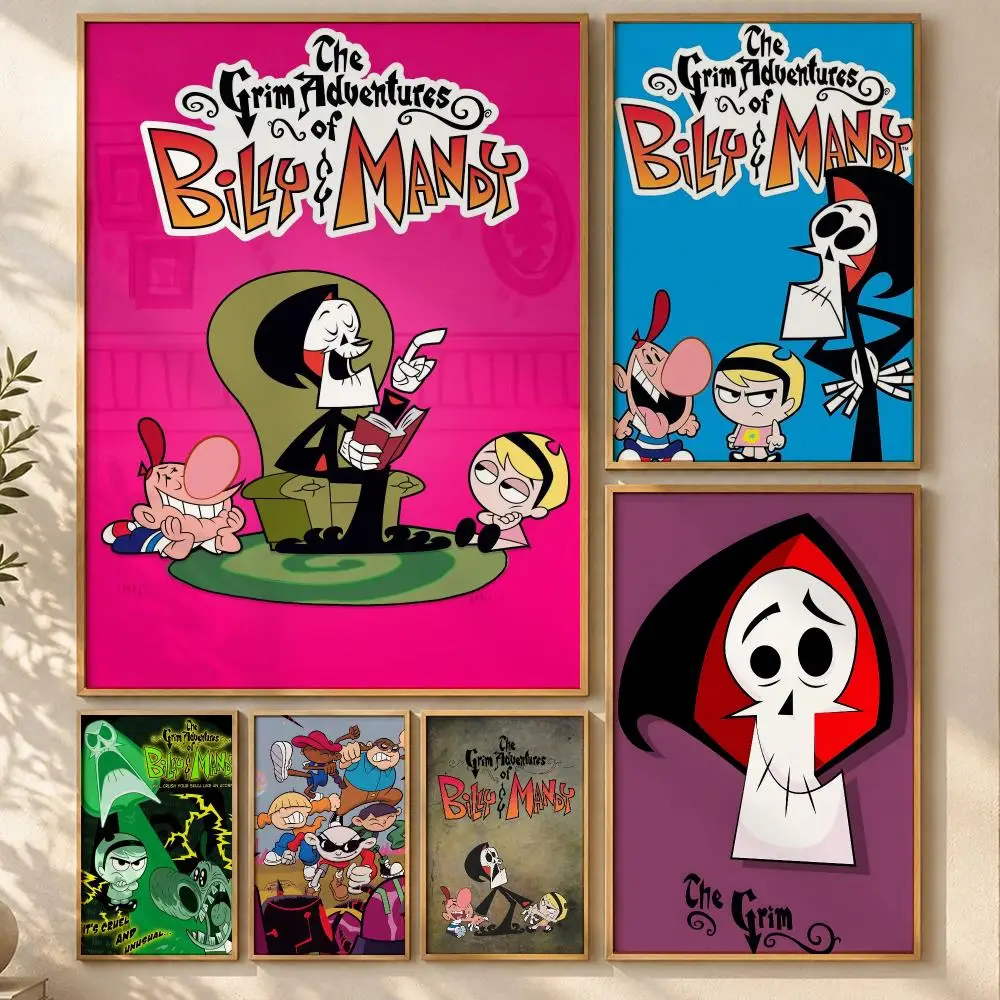 Cute Animation The Adventures B-Billy & Mandy Poster Art  Self-Adhesive No Glue Dorm Wall  Waterproof Coffee House Art Sticker