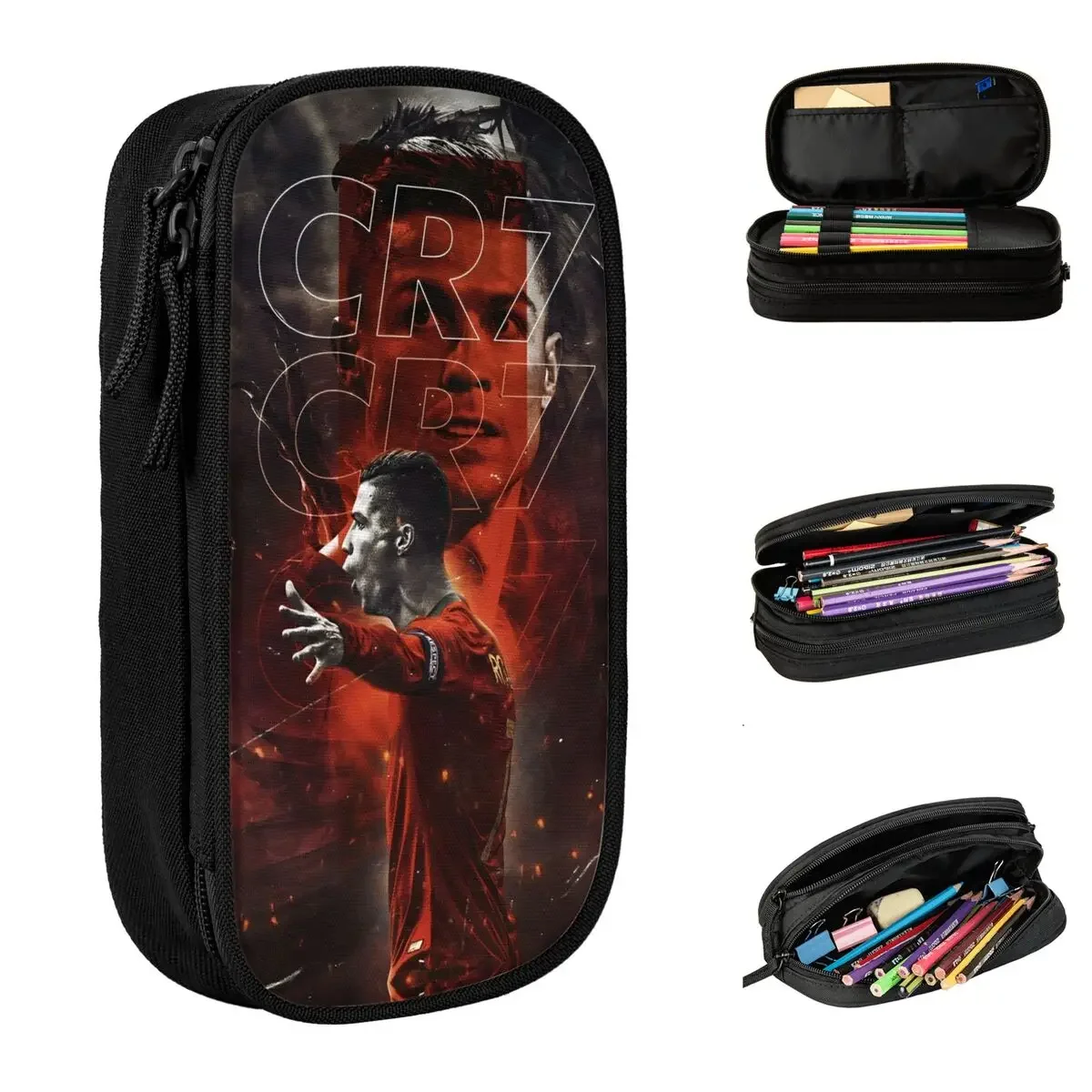 Fun Football Legend CR7 Poster Pencil Case Pencilcases Pen for Student Big Capacity Bags Office Gift Stationery