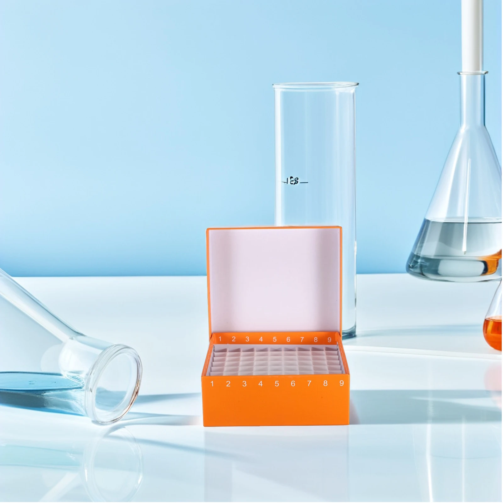 

81 Well Flip Top Laboratory Test Tube Storage Box 1-5ml Cell Sample Tubes Orange PP Material Cryotube Freezer Container
