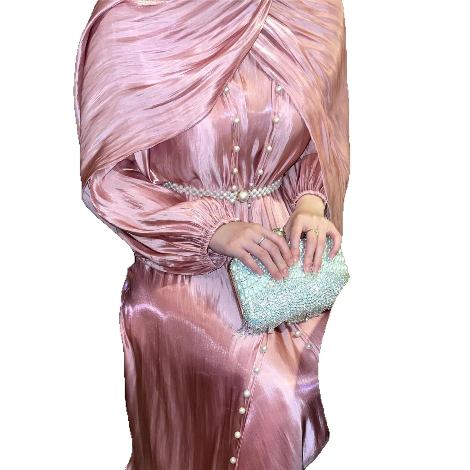 Nouveauté 2025 élégant musulman Abaya ensemble avec perle longue robe 3 pièces caftan islamique pour les femmes soirée
