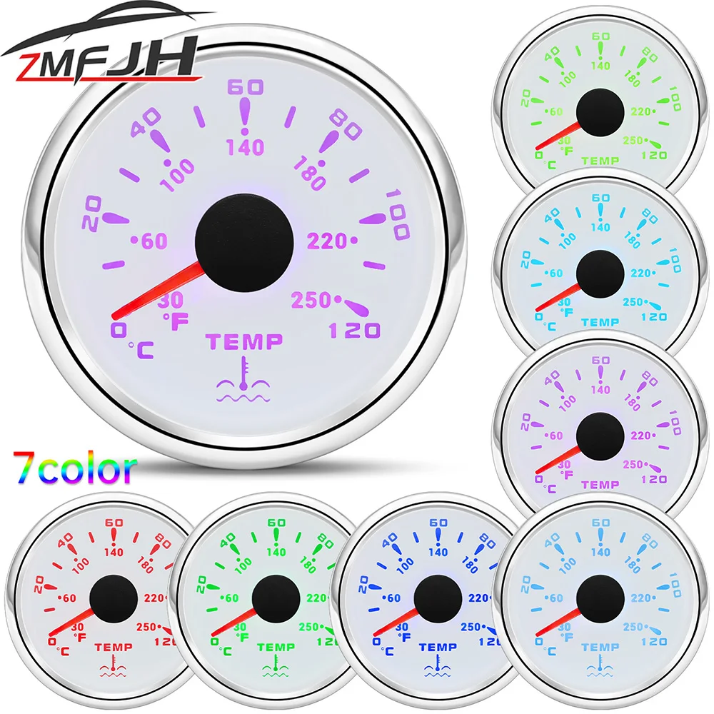 مقياس درجة حرارة الماء مع مستشعر ، 52 ، 7 إضاءة خلفية ليد ، 0-RC ℃ ، مقياس درجة الحرارة ، مناسب للقوارب البحرية ، سيارة ، شاحنة #1