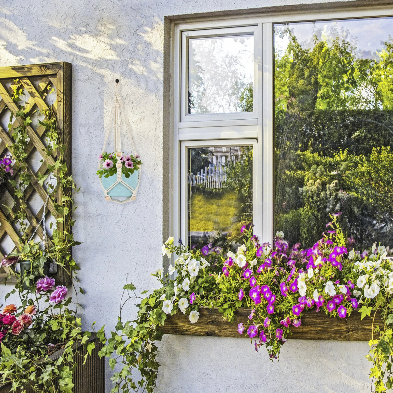 

3Sets Creative Woven Hanging Planter String Bag Strong Stable Easy Install Space Saving Wall Decoration for Home Indoor Use